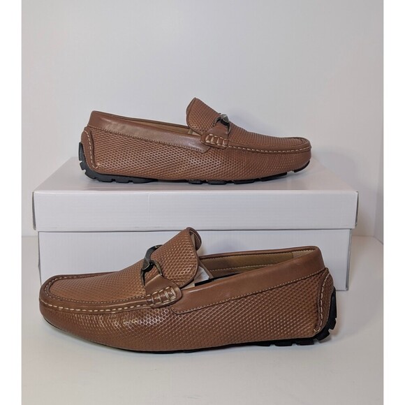 Donald Pilner Men\'s Dacio Perforated Leather Driving Loafers Brown Size 8.5